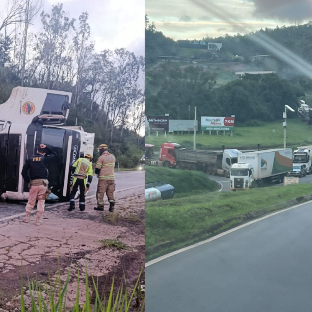 Tombamento de carreta bloqueia BR-381 e BR-262 em João Monlevade