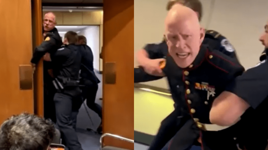 Veterano tem braço quebrado ao protestar contra guerra ao Irã no Senado