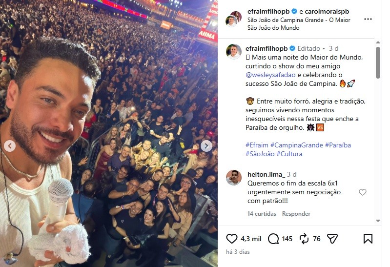 Justiça manda Instagram apagar gesto de Safadão ligado a Efraim Filho