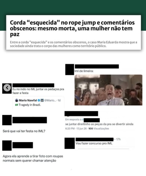 Redes sociais removem perfis que atacaram jovem morta em rope jump