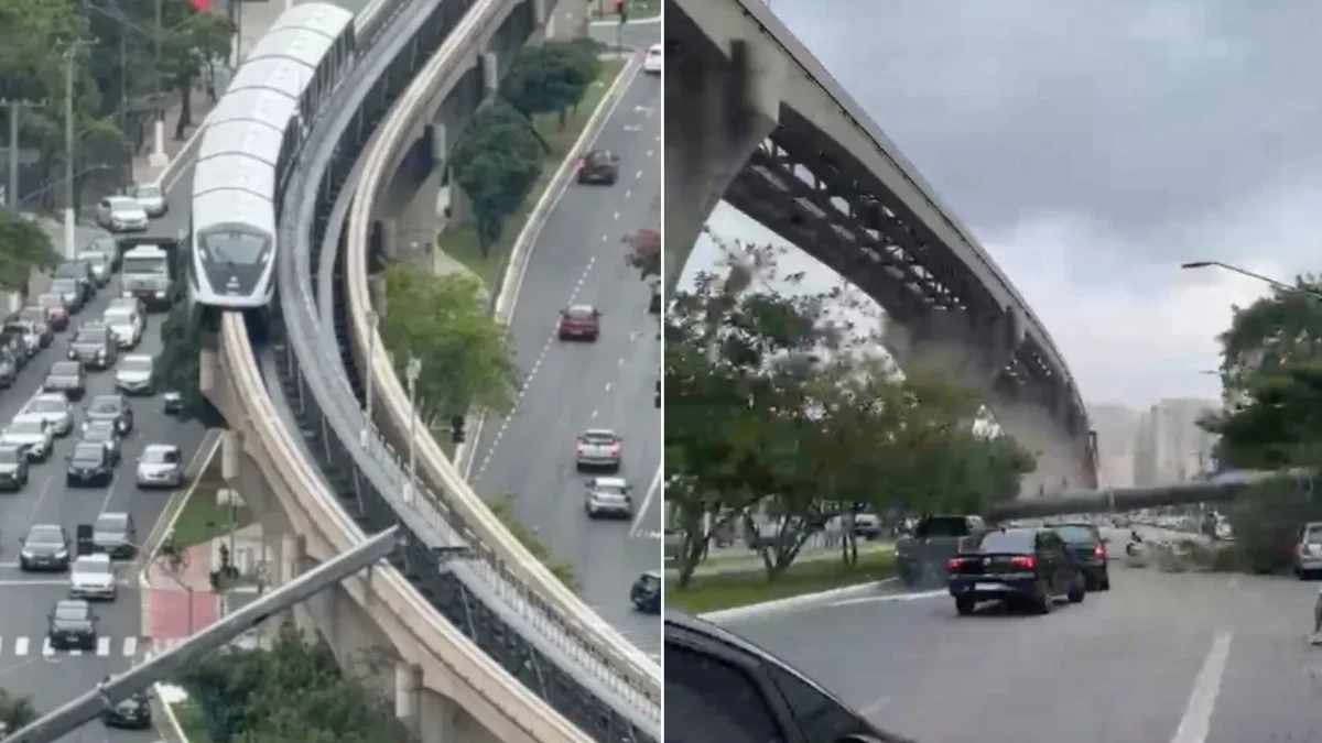 Guindaste cai sobre monotrilho em SP hoje e fere operador