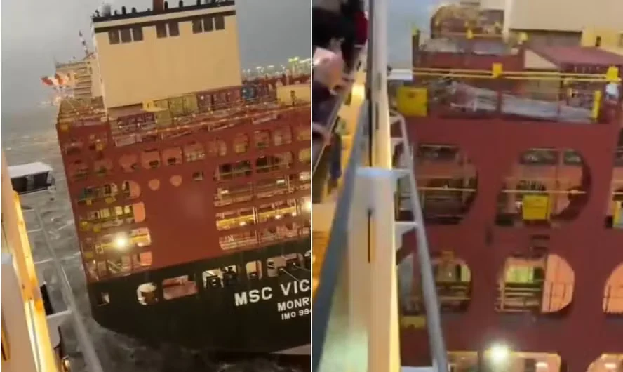 VÍDEO: Cruzeiro colide com dois cargueiros durante tempestade na Alemanha