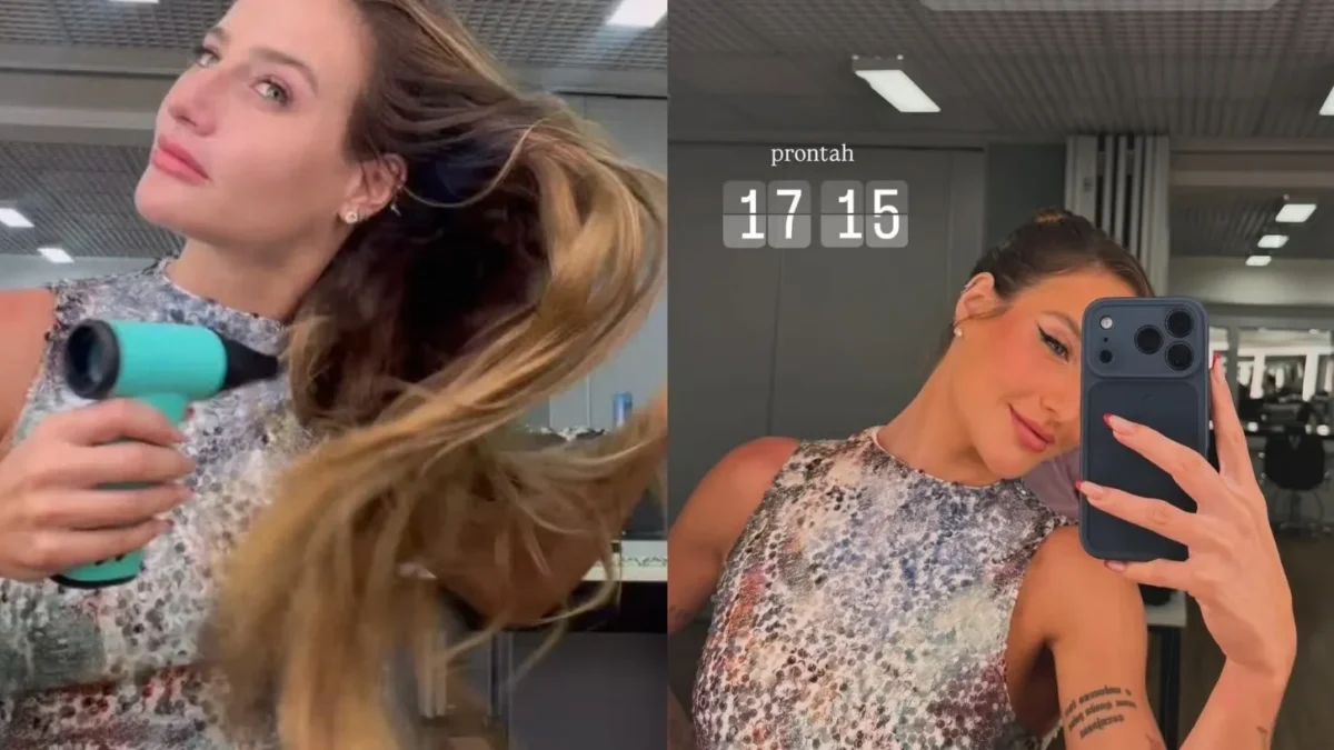 Bruna Griphao, 26 anos, improvisa look em camarim para casamento