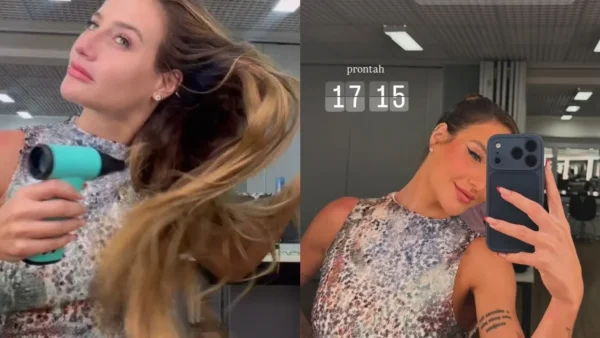 Bruna Griphao, 26 anos, improvisa look em camarim para casamento