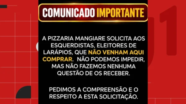 Pizzaria de João Pessoa pede que eleitores de esquerda não frequentem o local e gera reação nas redes